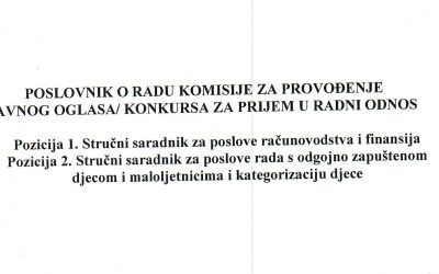 Poslovnik o radu komisije za provođenje Javnog oglasa/konkursa za prijem u radni odnos